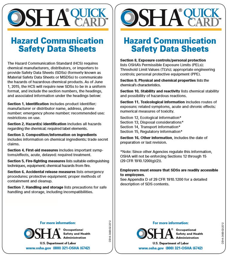 Osha Msds Printable Sheets